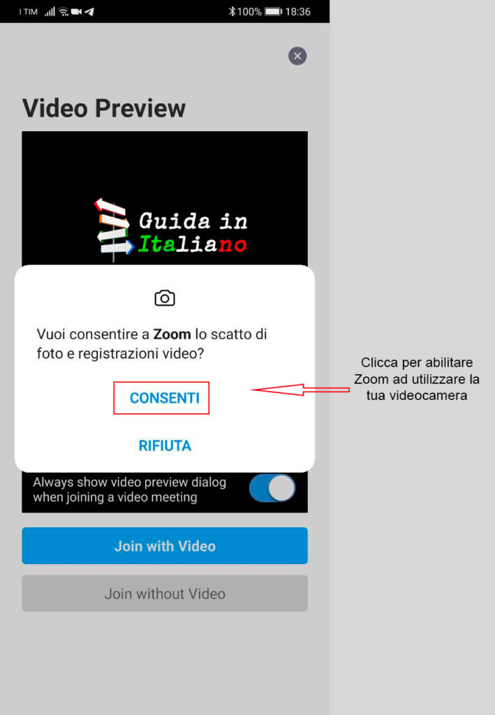 abilitare video zoom android