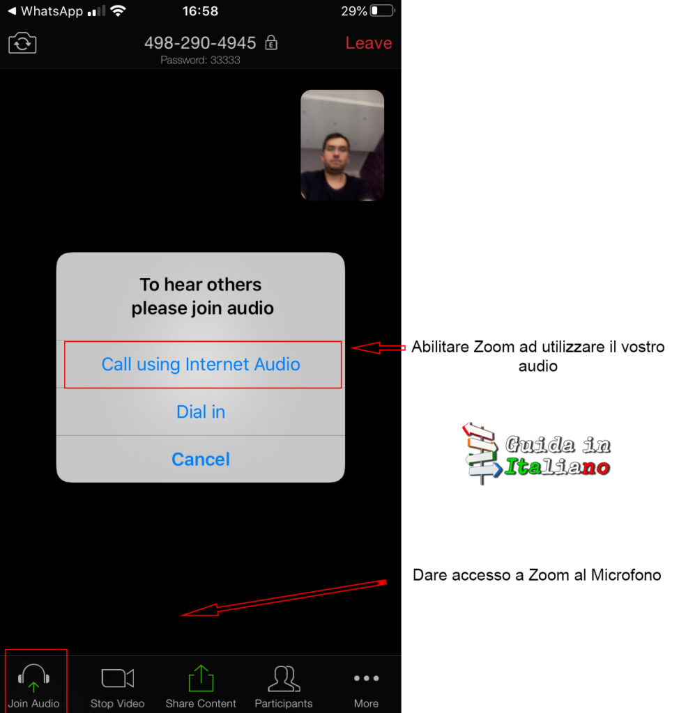 abilitare audio zoom