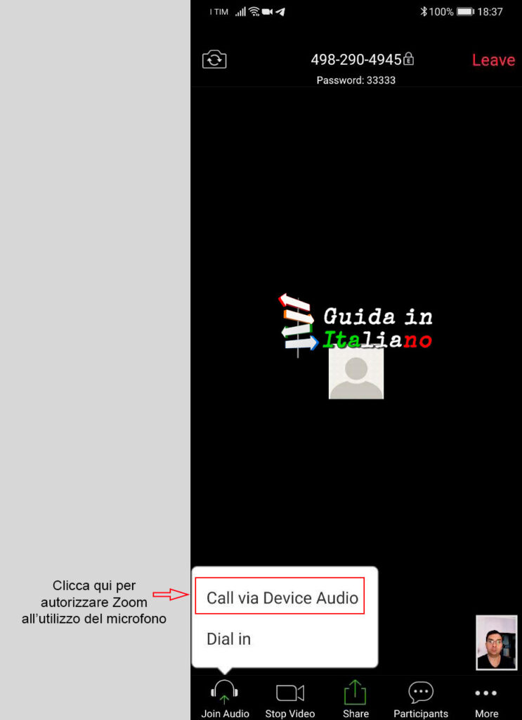 abilitare audio zoom android