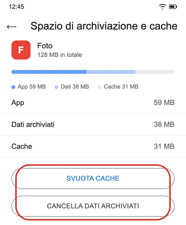 Impostazioni > App > Mostra tutte le app > [app] > Spazio di archiviazione e cache, con i pulsanti Svuota cache e Cancella dati archiviati (illustrazione ricostruita, non uno screenshot vero: nessuna pagina ufficiale Google mostra questa schermata, solo icone piccole nel testo)