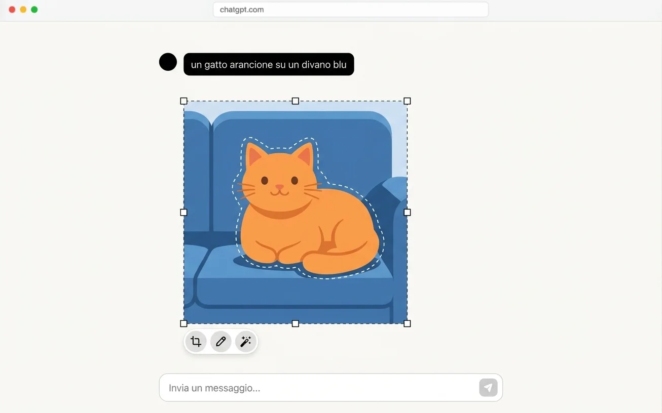 Un'immagine generata da ChatGPT con lo strumento di selezione attivo su una sua parte (illustrazione ricostruita)