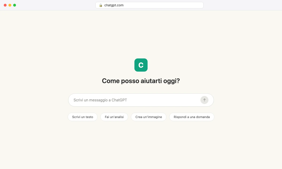 La pagina chatgpt.com aperta in un browser qualsiasi, senza nessuna app installata: basta questo per usare ChatGPT (illustrazione ricostruita).