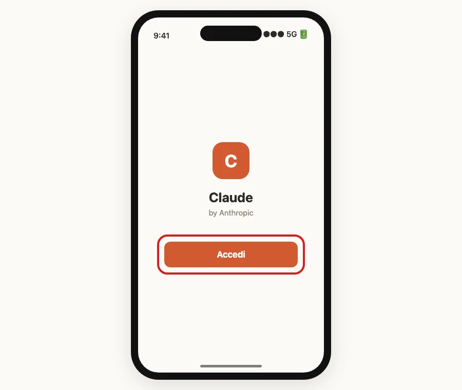La schermata dell'app Claude by Anthropic su iPhone con il pulsante per accedere