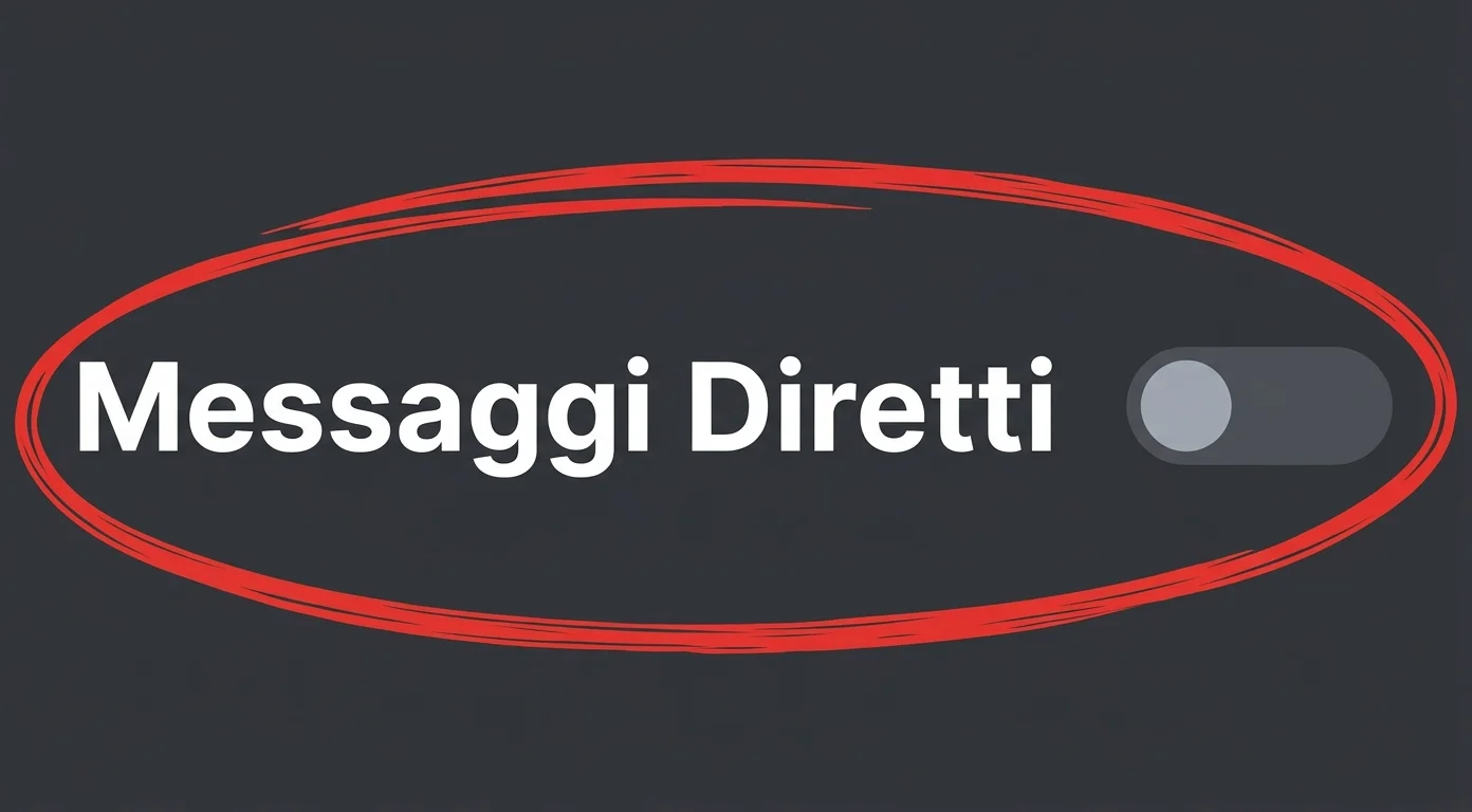 L'interruttore "Messaggi Diretti" nelle impostazioni di Contenuti e Social (illustrazione ricostruita, non uno screenshot reale)