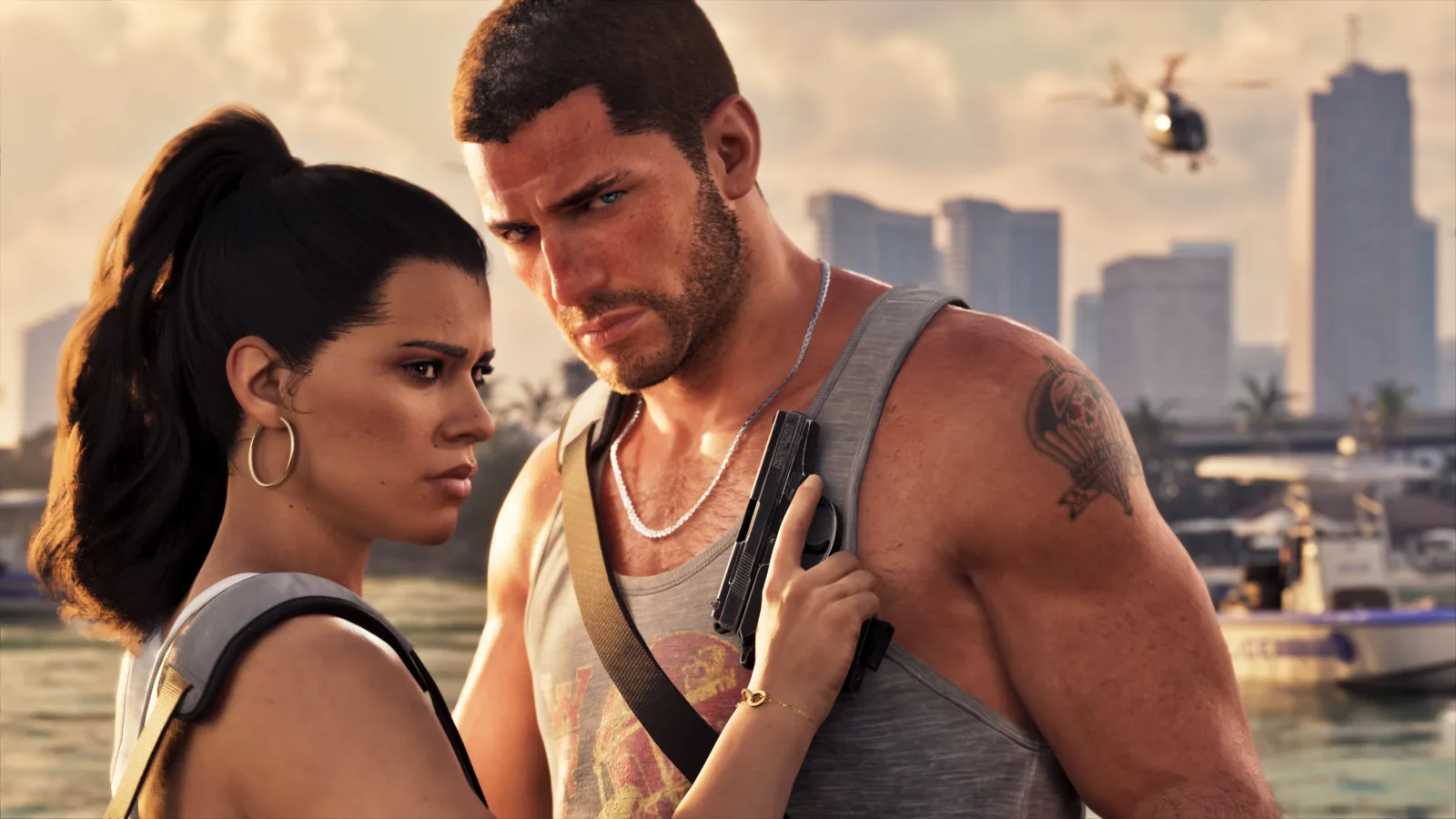 Jason e Lucia, i due protagonisti di GTA 6, in uno screenshot ufficiale rilasciato da Rockstar Games sul sito rockstargames.com insieme al materiale stampa del Trailer 2.