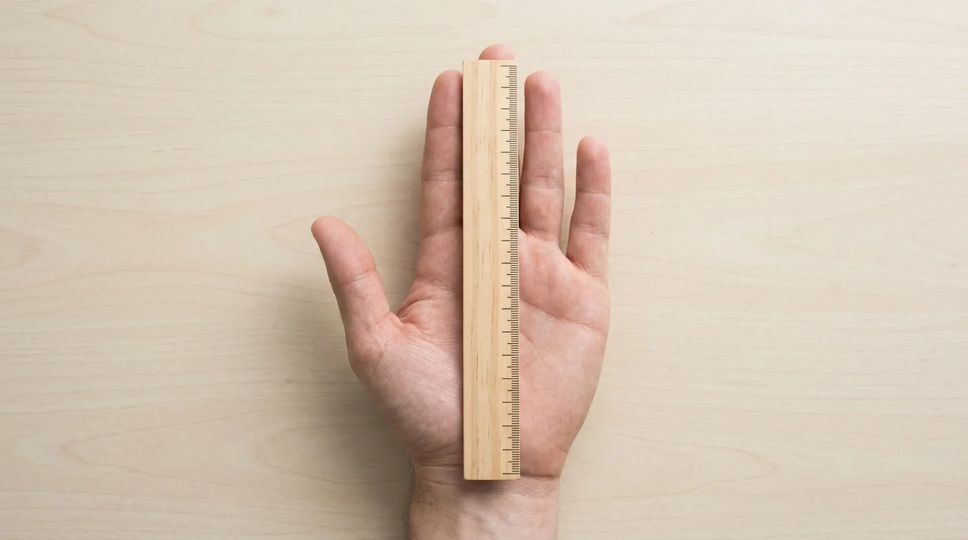 Illustrazione: il righello dalla base del palmo alla punta del dito medio, per misurare la mano