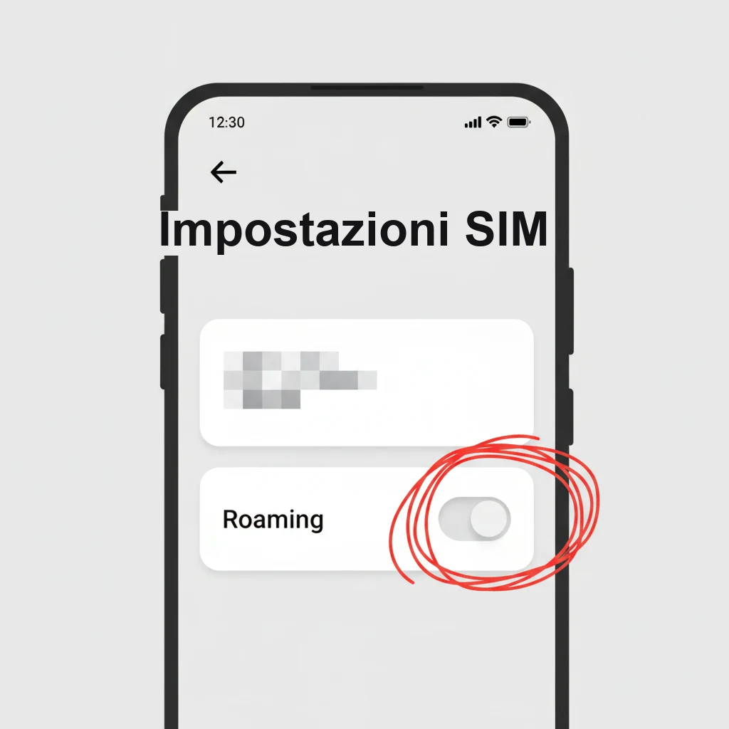 Android, Impostazioni SIM, con l'interruttore «Roaming» spento (illustrazione ricostruita, nome dell'operatore sfocato)