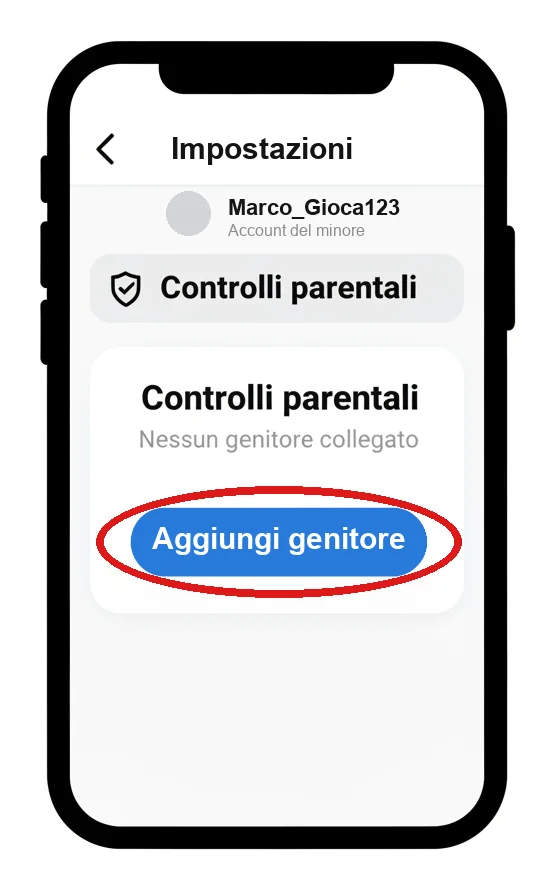 Menu Impostazioni di Roblox con Controlli parentali aperto e il pulsante Aggiungi genitore evidenziato (illustrazione ricostruita)
