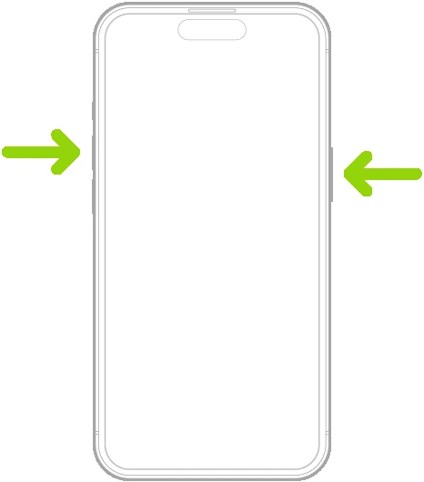 Su un iPhone con Face ID: tasto laterale (sinistra) e tasto Volume su (destra). Immagine ufficiale Apple (dal manuale utente di iPhone)