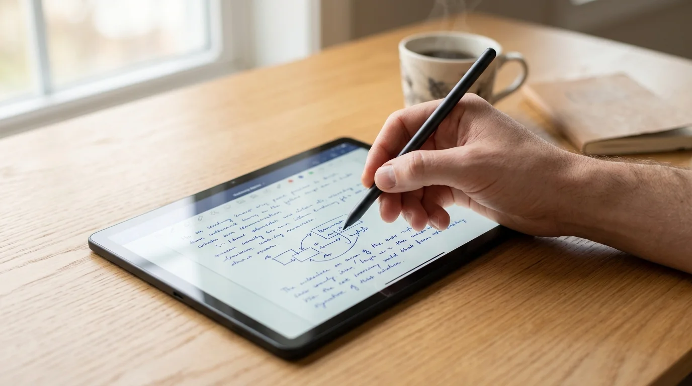Illustrazione: la penna appoggiata sul tablet mentre si scrive