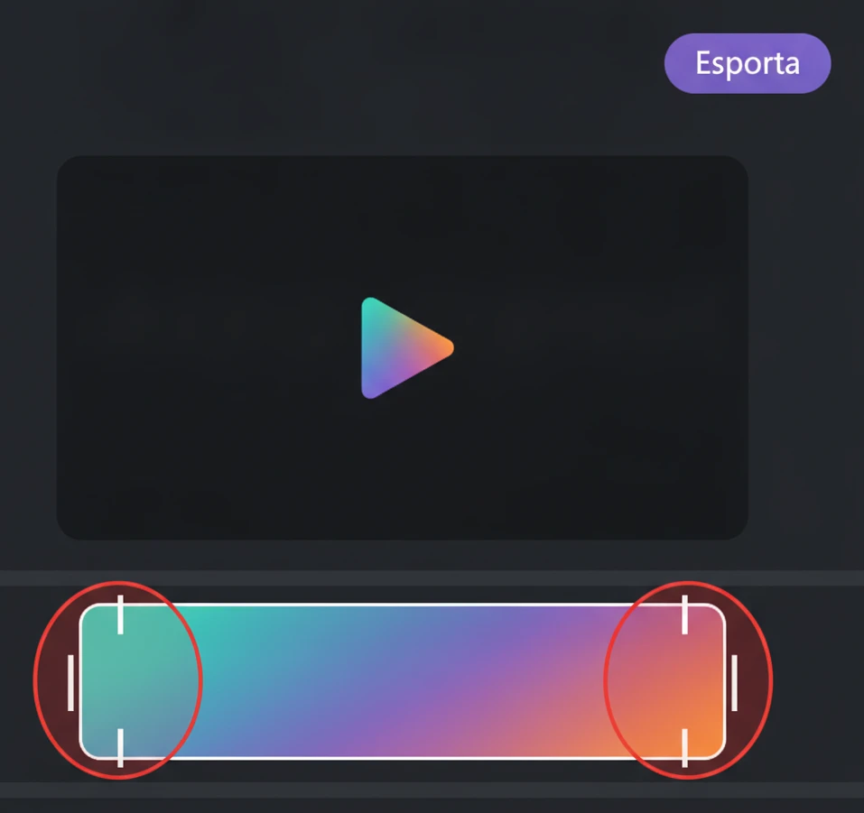 Ricostruzione di Clipchamp con una clip selezionata sulla sequenza temporale e le due barre laterali di taglio, cerchiate in rosso, prima di cliccare Esporta